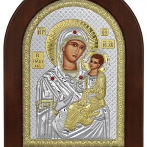 Сребърна икона с рамка тип арка Св.Богородица Гиатрица(Изцелителка), 10x14см