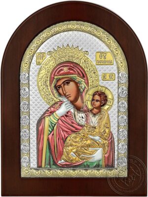 Сребърна цветна икона-Дева Мария на насладата и утехата, 15x21см - Image 1