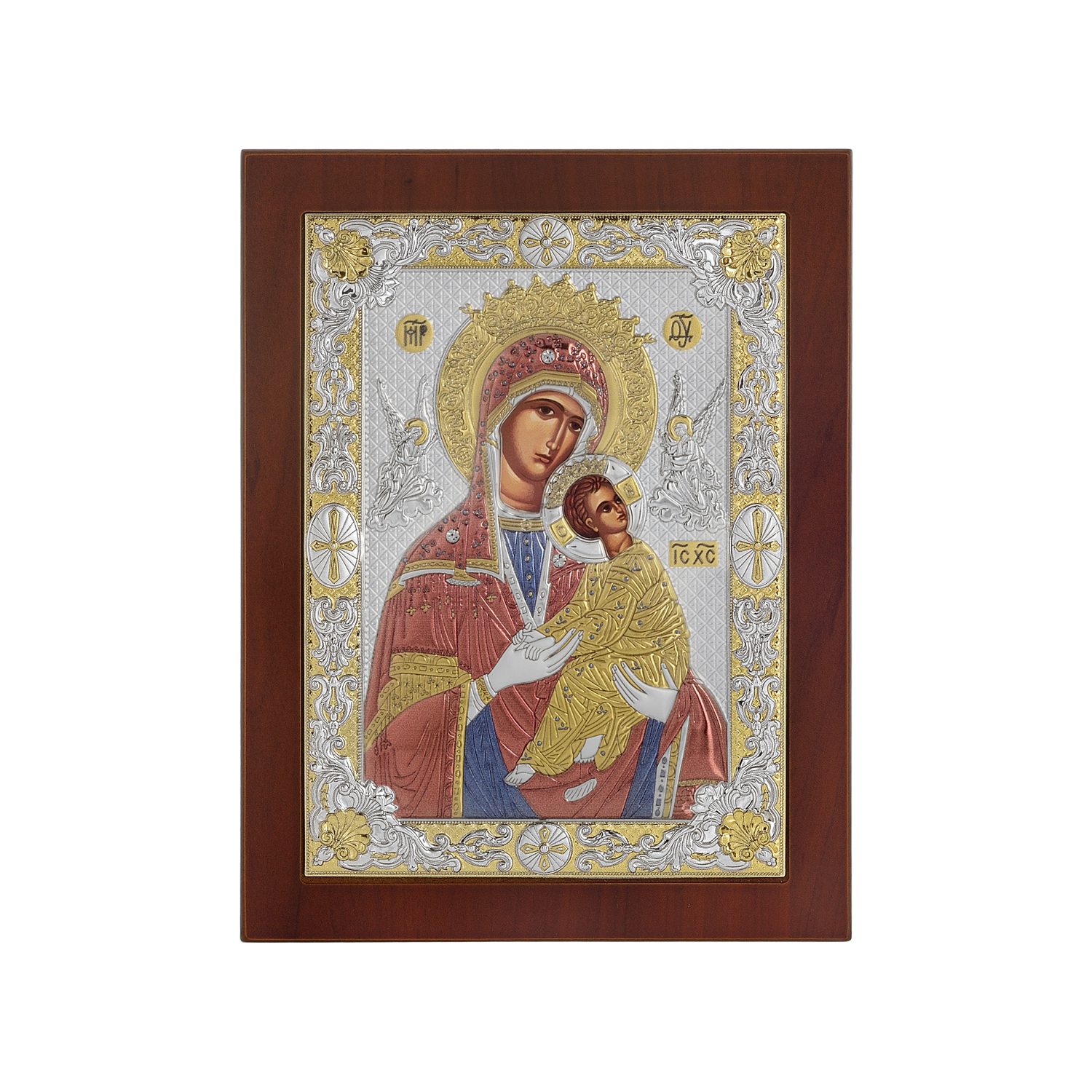Сребърна цветна икона Богородица Амолинтос, 18x22см