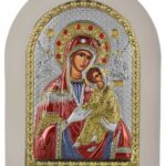 Сребърна кона на Богородица Непорочна(Амолинтос) с цвят, 10х14см  |  Икони