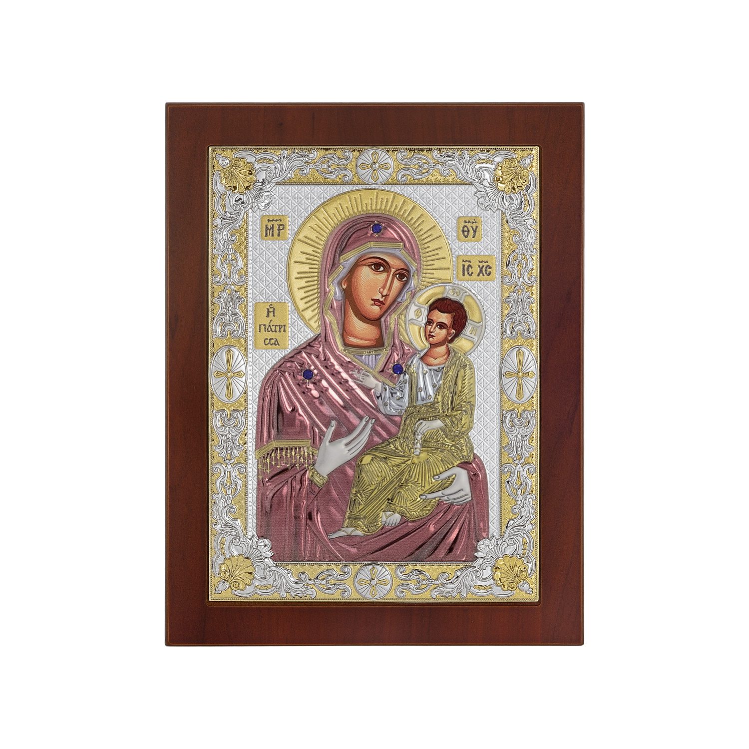 Сребърна икона с розово злато Св.Богородица Гиатрица(Изцелителка), 24x32см