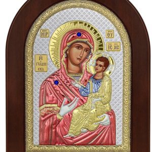 Сребърна икона с розово злато и рамка тип арка Св.Богородица Гиатрица(Изцелителка), 20x26см