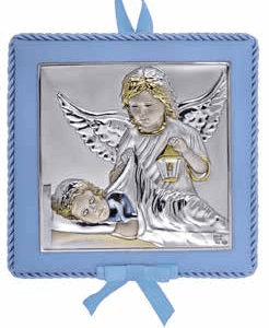 Музикална икона за кръщене на момче, сребърно покритие и златни елементи, Ангел Пазител