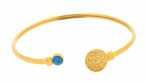 Твърда позлатена гривна с диск Фестос и опал - Image 1