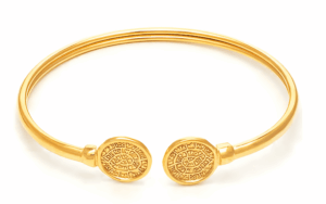 Твърда позлатена сребърна гривна с два големи диска Фестос - Image 1