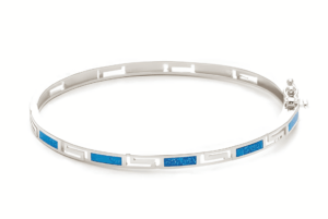 Твърда сребърна гривна с опалови камъни и меандър - Image 1