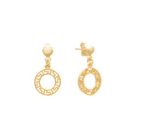 Висящи кръгли обеци Меандър от позлатено сребро | HappyMarket.bg Висящи кръгли обеци Меандър от позлатено сребро | Бижута