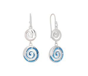 Висящи обеци два меандъра от сребро с опал, тип кука  |  Бижута