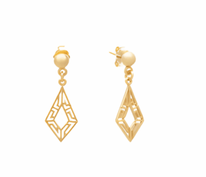 Висящи обеци тип хвърчило Меандър от позлатено сребро  |  Бижута