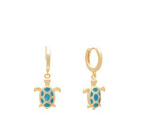 Висящи позлатени обеци "Костенурка" с опал и скрито английско закопчаване - Image 1