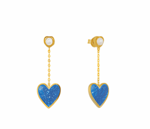 Висящи позлатени обеци "Нежни сърца" с опал, тип винт - Image 1