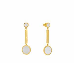 Висящи позлатени сребърни обеци с кръгли камъни опал и меандър, тип винт - Image 1