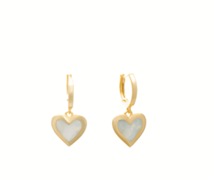 Висящи позлатени обеци „Сърце“ с опал, скрито английско закопчаване  |  Бижута