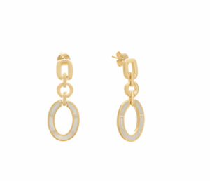 Висящи сребърни позлатени обеци "Верижка", с опал, тип винт - Image 1