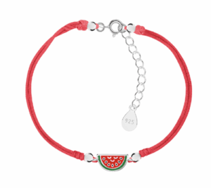 Детска сребърна гривна с червен конец Диня | HappyMarket.bg Детска сребърна гривна с червен конец Диня | Детски бижута