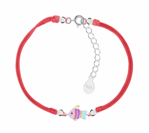 Детска сребърна гривна с червен конец Рибка  |  Детски бижута