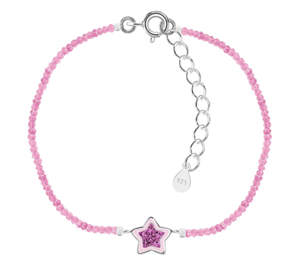 Детска сребърна гривна с кристални камъни Блестяща розова звезда  |  Детски бижута