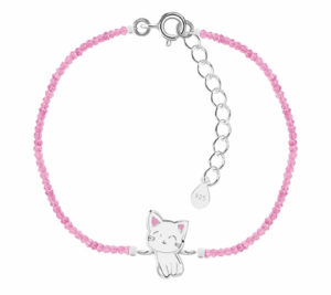Детска сребърна гривна с кристални камъни Бяло котенце  |  Детски бижута
