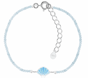 Детска сребърна гривна Морска мида с кристални камъни