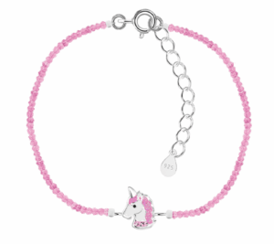 Детска сребърна гривна Розов еднорог с кристални камъни