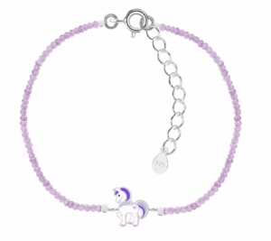 Детска сребърна гривна с кристални камъни Щастлив лилав еднорог | HappyMarket.bg Детска сребърна гривна с кристални камъни Щастлив лилав еднорог | Детски бижута