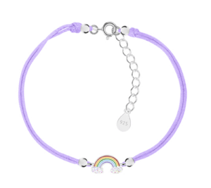 Детска сребърна гривна с лилав конец Дъга  |  Детски бижута
