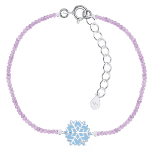 Детска сребърна гривна с лилави кристални камъни Синя снежинка