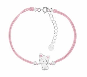 Детска сребърна гривна с розов конец Бяло котенце | HappyMarket.bg Детска сребърна гривна с розов конец Бяло котенце | Детски бижута