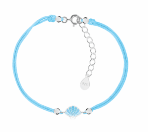 Детска сребърна гривна със син конец Морска мида  |  Детски бижута