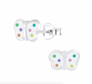 Детски сребърни обеци Бели пеперуди, тип винт | HappyMarket.bg Детски сребърни обеци Бели пеперуди, тип винт | Детски бижута