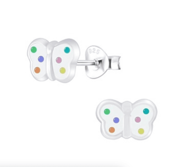 Детски сребърни обеци Бели пеперуди, тип винт | HappyMarket.bg Детски сребърни обеци Бели пеперуди, тип винт | Детски бижута