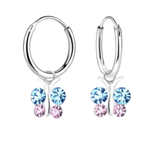 Детски сребърни обеци Блестяща пеперуда, тип халка - Image 1