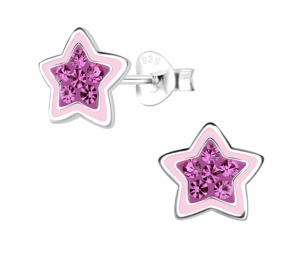 Детски сребърни обеци Блестяща розова звезда, тип винт | HappyMarket.bg Детски сребърни обеци Блестяща розова звезда, тип винт | Детски бижута