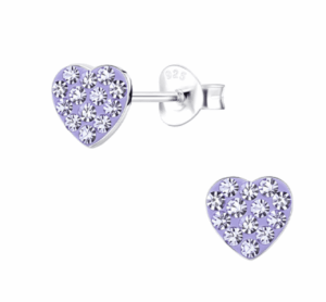 Детски сребърни обеци Блестящо лилаво сърце, тип винт | HappyMarket.bg Детски сребърни обеци Блестящо лилаво сърце, тип винт | Детски бижута