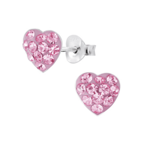 Детски сребърни обеци Блестящо розово сърце, тип винт 1 Детски сребърни обеци Блестящо розово сърце, тип винт - Image 1