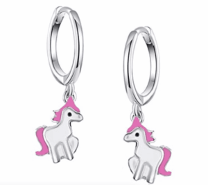 Детски сребърни обеци Бял еднорог, английско закопчаване  |  Детски бижута