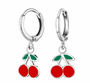Детски сребърни обеци Черешки, скрито английско закопчаване  |  Детски бижута