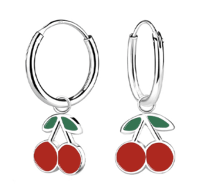 Детски сребърни обеци Черешки, тип халка | HappyMarket.bg Детски сребърни обеци Черешки, тип халка | Детски бижута