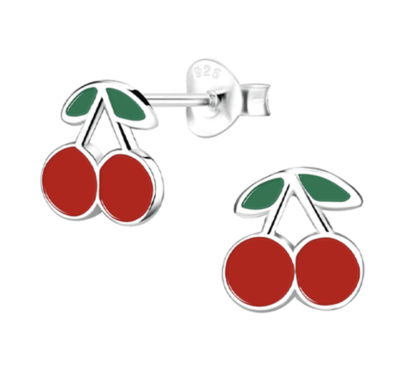 Детски сребърни обеци Черешки, тип винт  |  Детски бижута