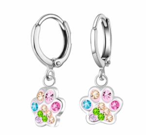 Детски сребърни обеци Цветни лапички, скрито английско закопчаване  |  Детски бижута