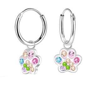 Детски сребърни обеци Цветни лапички, тип халка  |  Детски бижута