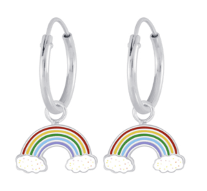 Детски сребърни обеци Дъга, тип халка  |  Детски бижута