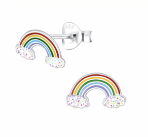 Детски сребърни обеци Дъга, тип винт | HappyMarket.bg Детски сребърни обеци Дъга, тип винт | Детски бижута