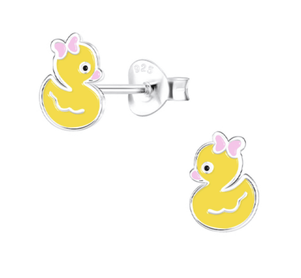 Детски сребърни обеци Жълто пате, тип винт  |  Детски бижута
