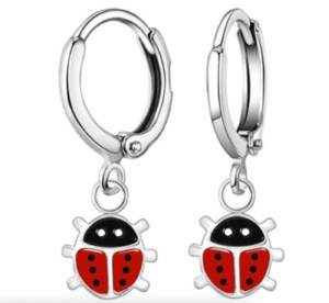 Детски сребърни обеци Калинка, скрито английско закопчаване - Image 1