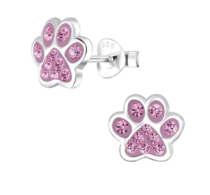 Детски сребърни обеци Лапички, тип винт - Image 1