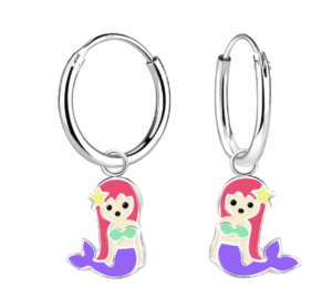 Детски сребърни обеци Лилава русалка, тип халка  |  Детски бижута
