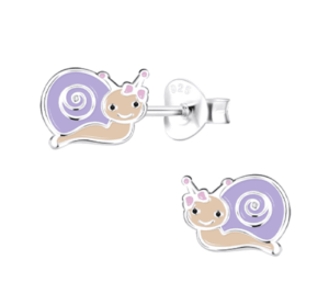 Детски сребърни обеци Лилаво охлювче, тип винт  |  Детски бижута