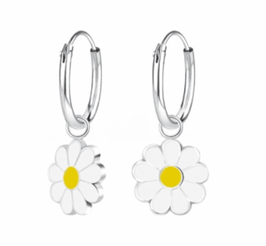Детски сребърни обеци Маргаритка, тип халка  |  Детски бижута