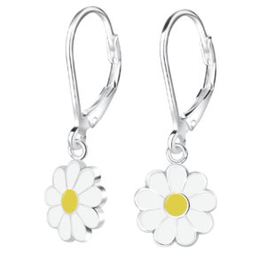 Детски сребърни обеци Маргаритка, тип лостче  |  Детски бижута